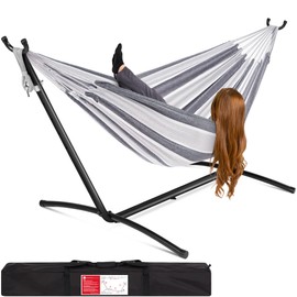 Best Choice Products Double Hammock with Steel Stand, Indoor Outdoor Brazilian-Style Cotton Bed w/Carrying Bag, 2-Person Capacity - Steel