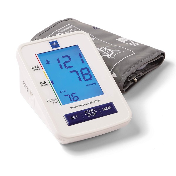 Medline Automatic Digital Blood Pressure Monitor with Standard Adult Cuff for Upper Arm, with Large LED Display, Batteries Included, Great for Home Use, Professional Medical Use