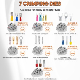 KF CPTEC Crimping Tool Set 9 PCS for Heat Shrink, Open Barrel, Insulated and Non-Insulated Ferrules, Solar Connectors – Ideal for DIY Solar Systems, Electrical Repairs, Automotive Wiring