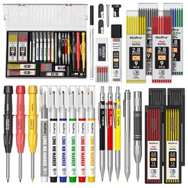 Nicpro 29 Pack Carpenter Pencil Set with Sharpener, Mechanical Carpenter Pencils with 96 Refill, Long Nib Marker Pens & Construction Accessories Tools for Men, Contractor Wood Marking-With Case
