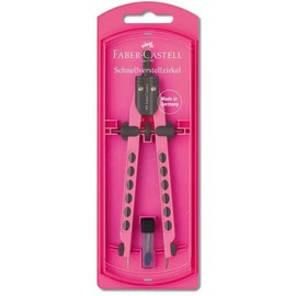 Faber-Castell | Schnellverstellzirkel | Zirkel Pink mit gefüllter Minendose und Aufbewahrungsbox | 174339 | 340mm ⌀ | Rutschfeste Nadel- und Minenklemmung
