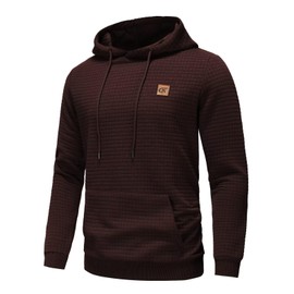 Yundobop Men's Pullover Hoodies Plaid Jacquard Long Sleeve Drawstring Hipster Casual Hooded Sweatshirts with Kanga Pockets Coffee L