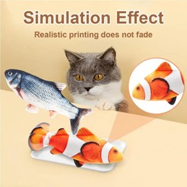 2PCS Floppy Fish Cat Toy,Fish Moving Cat Toy,Interactive Cat Toy Fish,Realistic Plush Simulation Fish Toy for Cats,Washable Catnip Cat Toys for Cat to Chew,Clean Teeth,Kick and Retrieve,Carp+ClownFish