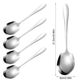 4 Pieces Large Buffet Serving Spoons,21.5x6cm Serving Spoons Set,Stainless Steel Serving Spoons,Round Edge Tablespoons,Desert Spoons Cutlery,Cooking Dining Soup Spoons for Kitchen,Restaurant,Banquet