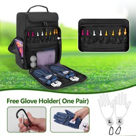 GOBUROS Golf Shoe Bag Holds A Pair of Shoes US Mens 14, Golf Shoe Carrier with Free Gloves Holders (A Pair), Front and Side Accessory Pockets for Tess, Gloves and Ball