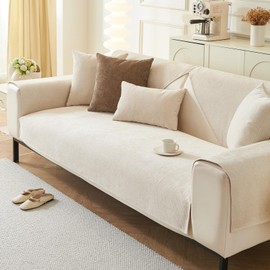 tianxinbaobei Plush Sofa CoverWashable, Non-Slip Couch Covers, PetFriendly Couch Mats, Soft Chenille SofaCovers for Living Room(White/36 x70/3-Seater Sofa Cover)