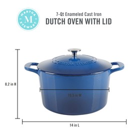 MARTHA STEWART Gatwick 7-Quart Enamel Cast Iron Dutch Oven Pot with Lid – Classic Blue – Durable Heavy-Duty Dutch Oven for Slow Cooking, Braising & Baking