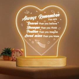 FULLOSUN Sister Present, Friendship Night Light Women Thank You Present, Warm White Wooden Desk Lamp, Inspirational Rakhi Birthday for BFF Friend Teenage