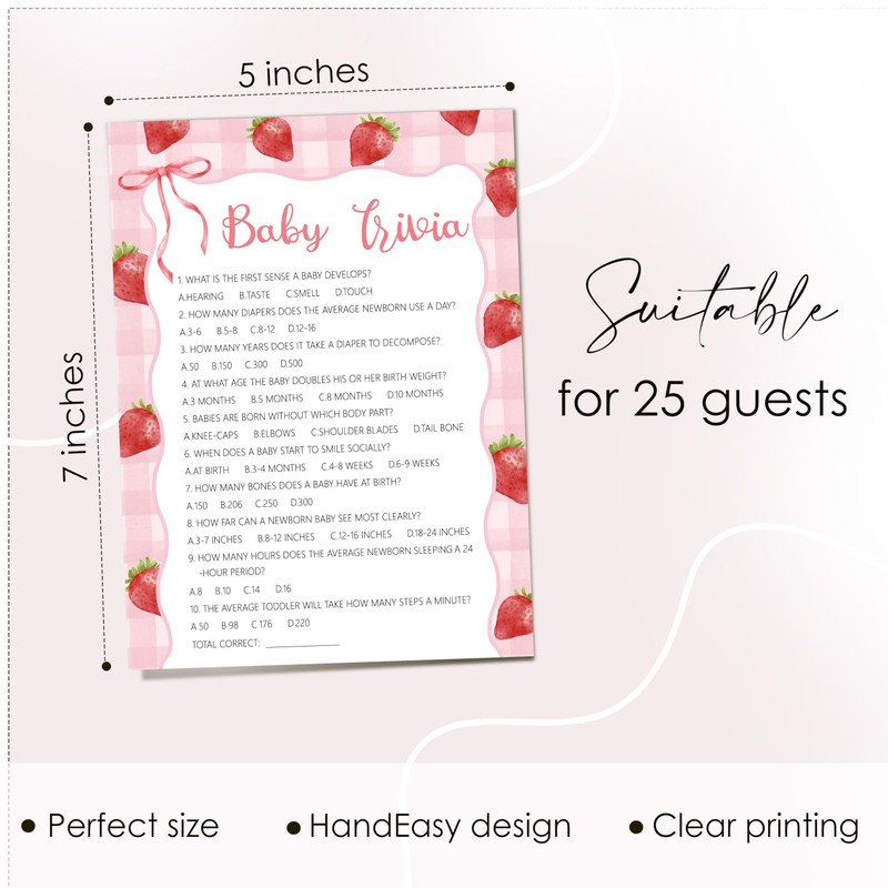 HandEasy Baby Trivia Game, Fun Baby Shower Games and Activities,Strawberry