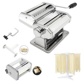 MZTOGR Pasta Maker Machine with 9 Adjustable Thickness Settings, 2 in 1 Noodle Maker Includes Pasta Cutter, Ravioli Maker Attachment & Pasta Drying Rack
