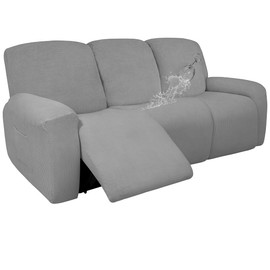 Easy-Going 100% Dual Waterproof Recliner Sofa Cover, 8-Pieces Stretch Relining Couch Cover with Pocket, Jacquard 3 Seat Sofa Slipcover Leakproof Washable (Sofa, Light Gray)