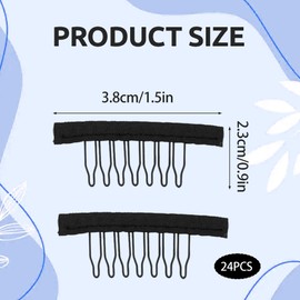 24Pcs Wig Combs Secure Hold 7-teeth Wig Clips Reinforced Steel Teeth Grip Wig Comb Clip with Anti Slip Design for Women Girls Wig Net Caps DIY Multi Hairstyle (Black)