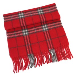 John Hanly Men's 100% Wool Scarf (Red Gray Tartan) (30 x 150 cms = 12 x 60 inches)
