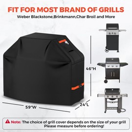 Grill Cover 600D Heavy Duty, Universal Fit Waterproof BBQ Grill Protector with Adjustable Straps, Weatherproof Outdoor Oven Cover for All Seasons