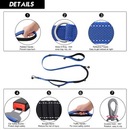 S-ETOVUS Double Handle Dog Leash Heavy Duty, 4-6FT Reflective Tactical Dog Leash, Shock Absorbing Bungee Leash with 2 Padded Handle, Car Seatbelt & Easy Snap Hook, for Large Medium Small Dogs