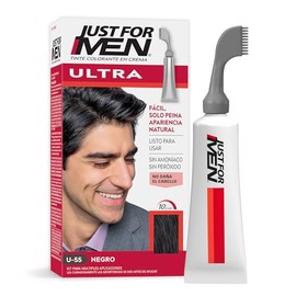 Just For Men Ultra Tinte para Canas Negro U55, Combina Perfectamente con tu Color de Cabello, Cepillo de Fácil Aplicación, 35g
