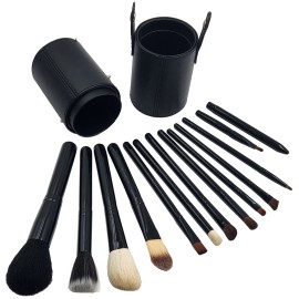 SciencePurchase 12 Piece Makeup Brush Set with Artificial Leather Cup Holder Case