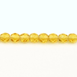 PRECIOSA Medium Light Topaz Yellow - 50 4mm Round Faceted Czech Glass Fire Polish Beads