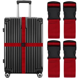 Luggage Straps for Suitcases Travel Belt Suitcase Strap, Heavy Duty with Quick-Release Buckle Suitcase Safe Belt with Name Card, Bright Color Adjustable Luggage Belts, TSA Approved, 4 Pack, Red