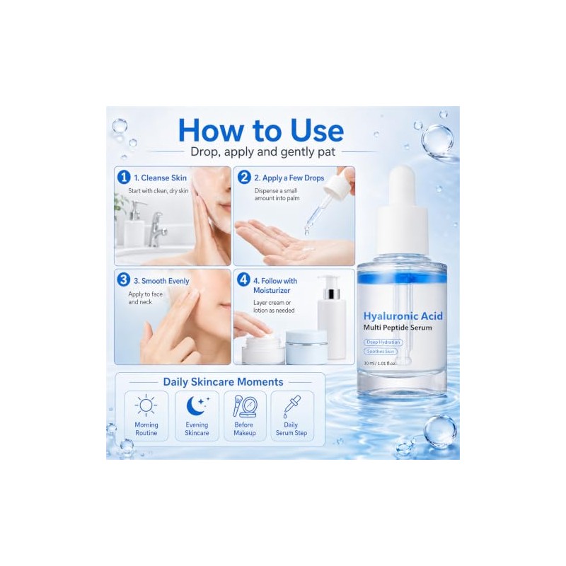 Hyaluronic Acid Serum Face Hydrating PDRN Liquid Peptide Gel Moisturizer
