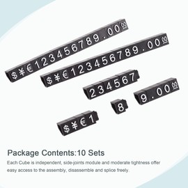 MECCANIXITY Adjustable Removable Mini Cube Price Tag Display Number Letter Price Label Stand Block Kit for Shop Counter White on Black,3.8x6.9mm,10 Sets