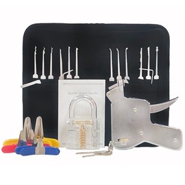 YQLEISHI 27 Piece Lock Picking Set with Zipper Bag, Lock Pick Gun and 6 Piece Padlock Shim, Transparent Training Locks, Extractor Tool for Beginner and Locksmith Training (Black)