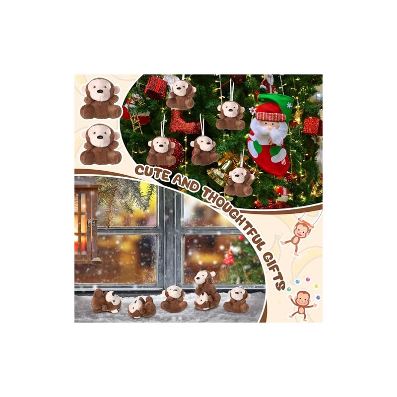 Shappy 50 Pcs Mini Plush Monkey Keychains - Cute Stuffed