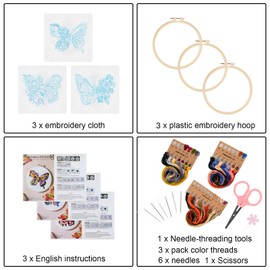 HAOCOO 3 Sets Embroidery Kit for Beginners, Cross Stitch Kits with Floral and Bee Pattern and Instructions, Full Range of Embroidery Cloth, Embroidery Hoops, Color Threads and Tool (Bee)