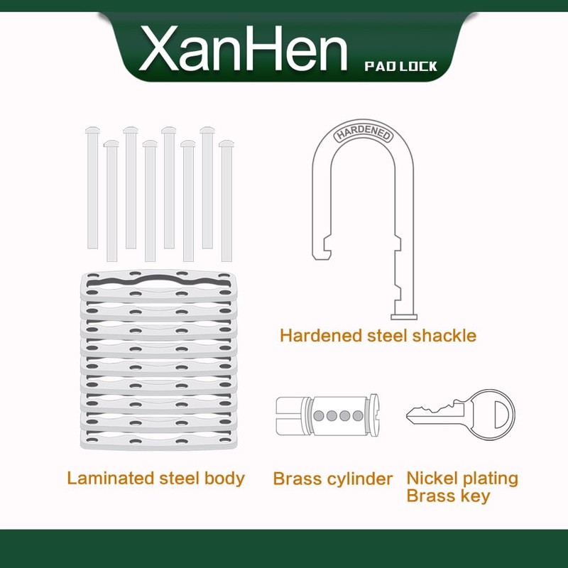 XanHen Keyed Alike Laminated Steel Padlocks with Long Shackle for
