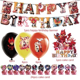 PLNVNVP Cartoon Party Decoration Set, Cartoon Anime Birthday Decoration Set, Cartoon Children's Birthday Decoration, 44 Pieces Hotel Birthday Decorations, Toppers for Cupcakes, Birthday Decoration