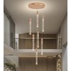 Phoonyii 7-Lights High Ceiling Crystal Chandelier, Modern LED Raindrop Pendant