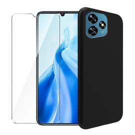 WDMYLFTW Case for Oukitel C51 + Glass Screen Protector Tempered Film - Transparent Silicone Soft Flexible Bumper Shockproof TPU Protective Cover Shell for Oukitel C51 (Black)