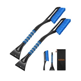 AstroAI 2 Pack 27" Snow Brush and Ice Scrapers for Car Windshield, Detachable Snow Scrapers with Ergonomic Foam Grip for Cars, Trucks, SUVs (Heavy Duty ABS, PVC Brush, Orange)