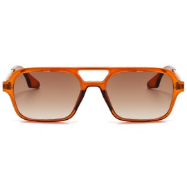 RUNHUIS Vintage Classic 70s Square Sunglasses for Women Men Trendy Retro Slim Rectangle Glasses, Brown/gold/brown gradient