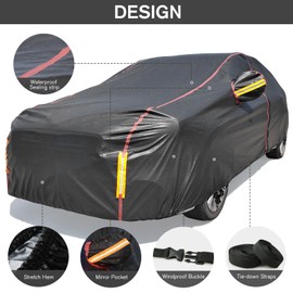 Car Cover Waterproof All Weather, 6 Layers XXL Full Exterior Covers with Zipper Cotton, Mirror Pocket. Outdoor Car Cover UV Snow Rain Wind Dust All Weather Outdoor Protection for Sedan (196-210 inch)