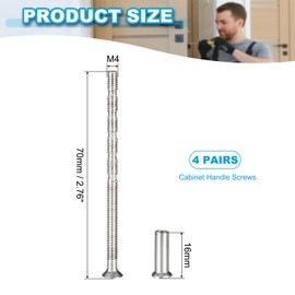 PATIKIL Cabinet Handle Screws M4x70, 4Pcs Break Away Screws Drawer Pull Screw Phillips Drive Flat Countersunk Head Bolts with Sleeve for Door Handle Lever