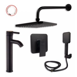 CNX Regadera, Manguera, Monomando Y Mezcladora En Negro Mate