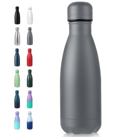 Volhoply 12oz Small Water Bottle Stainless Steel, BPA Free Insulated Water Bottles, Double Wall Cola Shape Flask, Keeps Cold 24 Hours and Hot 12 Hours for Kids Handbag (Gray)