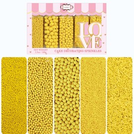 Confect Yellow Sprinkles | Sprinkles for Cakes & Cupcakes Decoration | Beach Sprinkles | Galaxy Sprinkles | Assorted Pack of 5 Summer Break Party Celebration Sprinkles Mix Dragees, Jimmies & Sparkling Sugar - 3.5 Oz