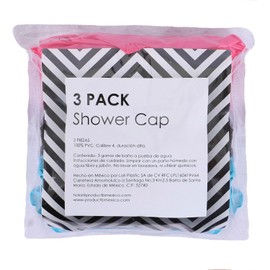 Gorras para baño, ducha, regadera impermeables y reutilizables con plástico grueso y resorte para el cuidado del cabello con tamaño único, cómodo y seguro, que se adapta a la mayoría de las cabezas y tipos de cabello, 3 piezas (Rosa, negro, azul)