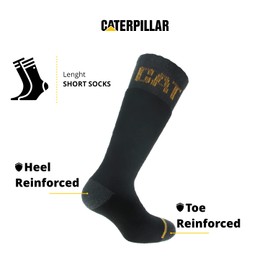 Caterpillar Durable Worksocks 4 Pairs Heavy Duty Work Socks Ultra Reinforced Toe and Heel Terry Cotton, black/grey