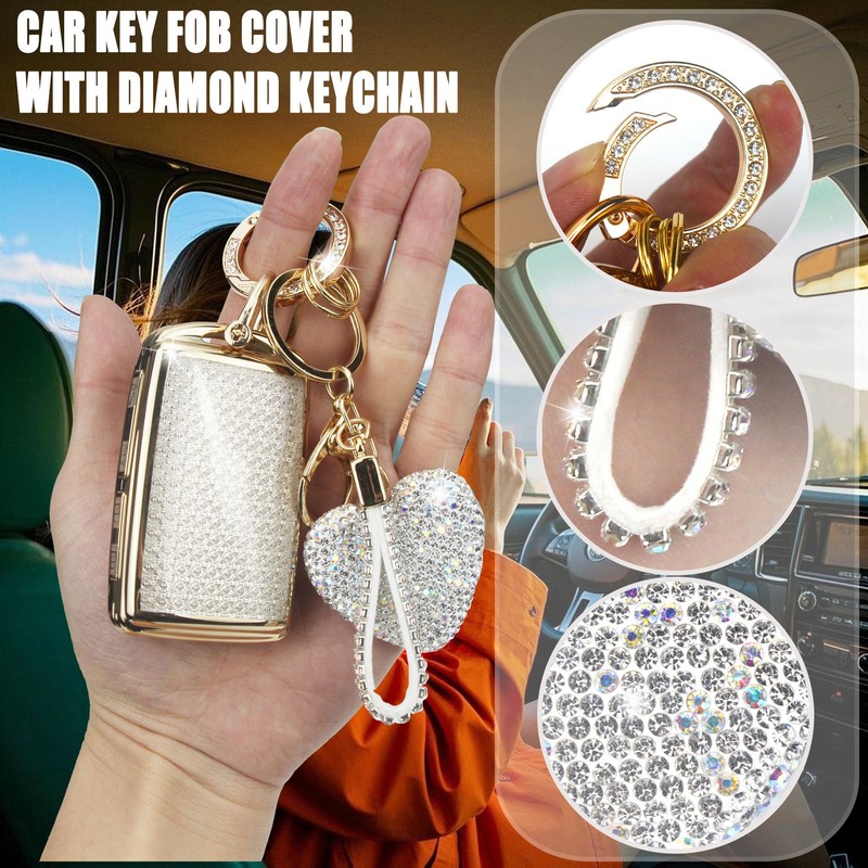 Simocky Key Fob Cover with Diamond Keychain, Car Key Shell