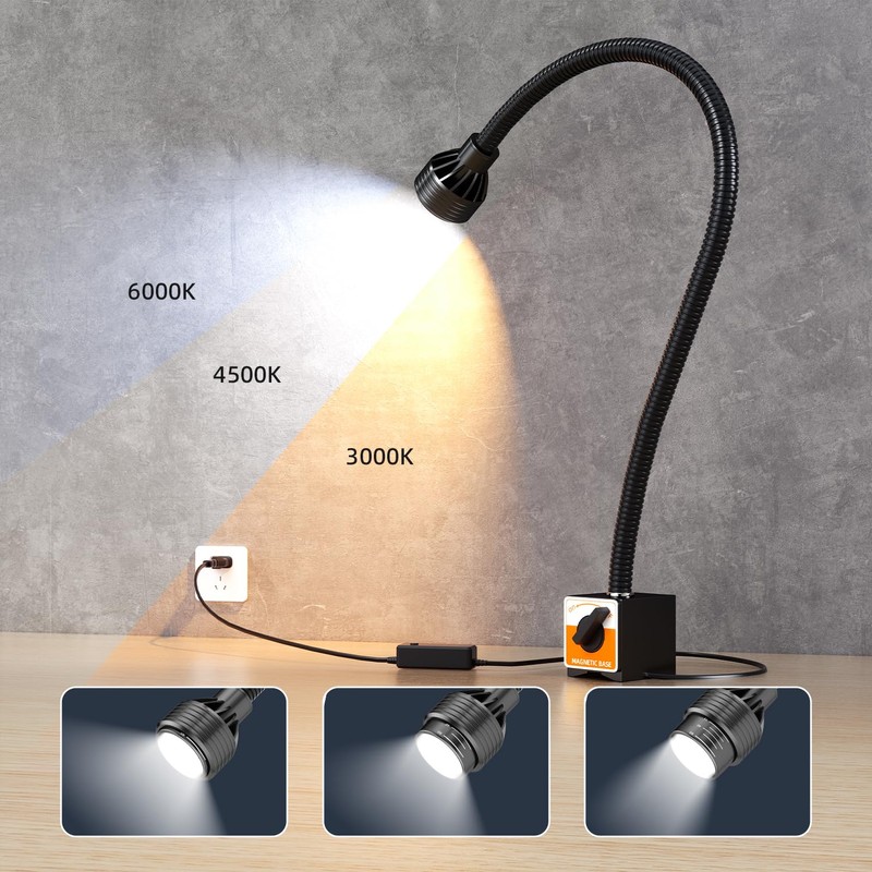 Magnetic Work Light,Three-ColorTemperature,1320 Lumen 120v FlexibleGooseneck Work Light with Adjustable