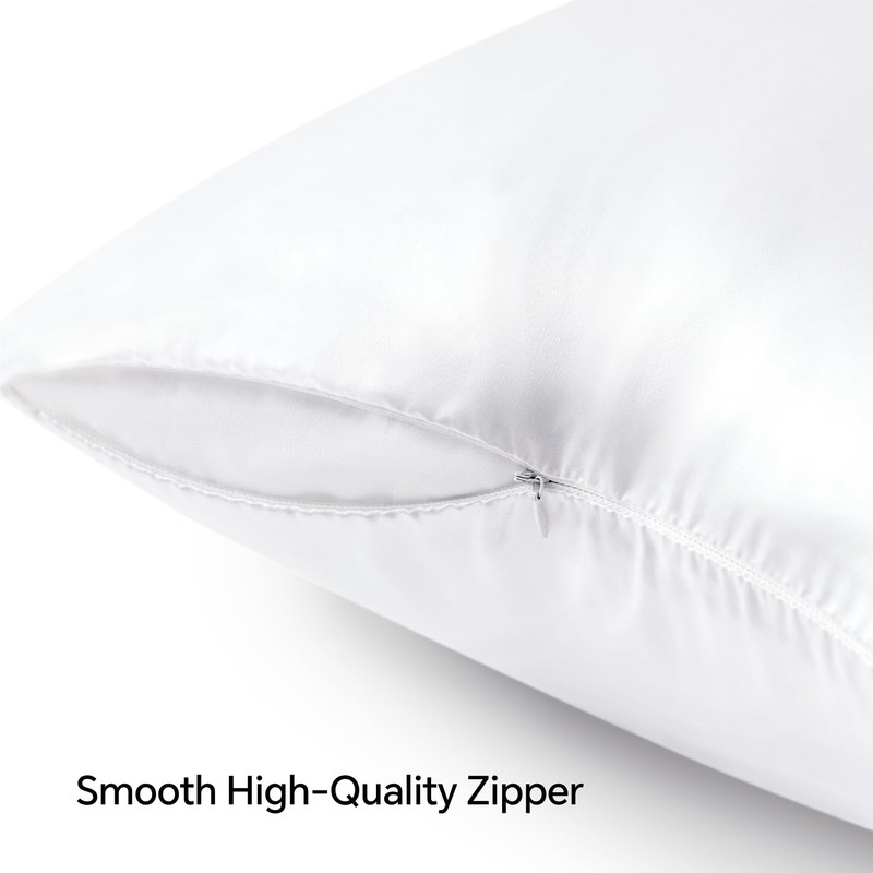 BEDELITE Satin Pillowcase with Zipper 2 Pack, White Pillow Cases