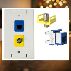 R.J. Enterprises®- Ethernet Coax Wall Plate, F-Type Connector and Cat6A Jack -2 Port (White, Blue, Yellow, 20pc ($2.50 Each))