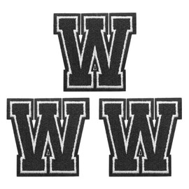 PATIKIL Iron on Letter Patches, 3 Pack Chenille Letter Patches Embroidered Patch for Repairing Jeans Clothing Bags Hats Shirts Craft, Black Alphabet W