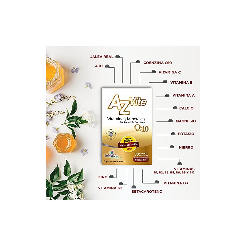 Suplemento Alimenticio AzVite caja c/ 30 Cápsulas. Multivitamínico Suplemento Nutricional.