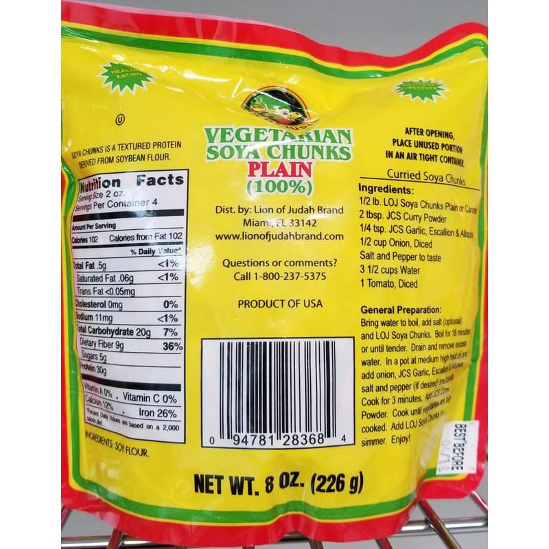 2 x Lion of Judah Vegetarian Soya Chunks Plain 8oz
