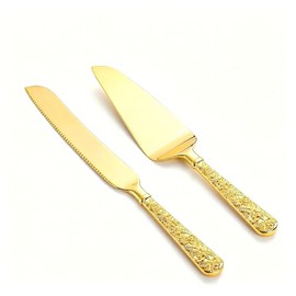Juego de 2 cuchillos para tartas de boda, juego de 2 cuchillos y servidores, grabado clásico para tartas y espátulas para servir para bodas, cumpleaños, aniversario, fiesta