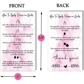 Press-On Nail Application Instructions Cards, Aftercare Instructions Cards, 50 Pack 3.5 x 2inch inch Business Card Size, DIY Press-On Nail Kit, White and Pink Design